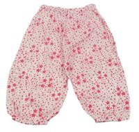 Bielo-ružové ľahké capri nohavice s hviezdičkami