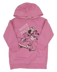Ružové teplákové šaty s Minnie s flitrami a kapucňou M&S