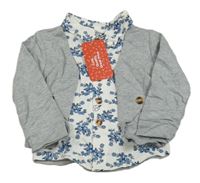 Nové - Bílo-šedé teplákové sako s všitou košilí PatPat