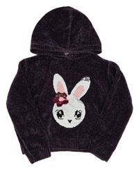 Fialový žinylkový sveter s králíkem z překlápěcích flitrů a kapucňou Dopodopo