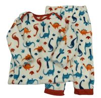 Smotanové chlpaté pyžama s dinosaurami Nutmeg