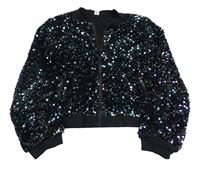 Zeleno-fialová flitrová podšitá propínací crop mikina Tu