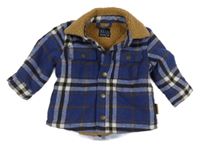 Modro-bielo-hnedá kockovaná zateplená košeľová bunda Next