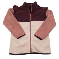 Vínovo-růžovo-starorůžová fleecová propínací mikina s volánky Kiki&Koko