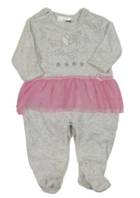 Světlešedý melírovaný sametový overal s jednorožcem a síťovinou Ergee