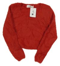 Nové - Červený chlpatý crop sveter H&M