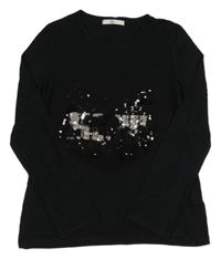 Černé triko s kočkou z překlápěcích flitrů M&S