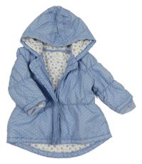 Světlemodrá puntíkatá šusťáková zateplená bunda s kapucí Next