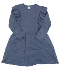 Tmavomodré melírované svetrové šaty s volánky Zara