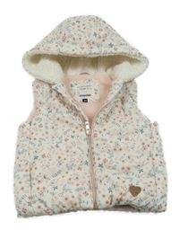 Smotanová kvetovaná šušťáková zateplená vesta s kapucňou C&A