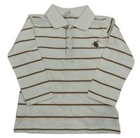 Smetanovo-hnědé pruhované polo triko s želvou LC Waikiki