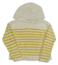 Smetanovo-okrový chlpatý sveter s pruhmi a kapucňou Okaidi