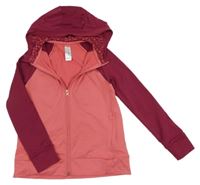 Lososovo-vínová sportovní propínací funkční mikina s kapucí Decathlon