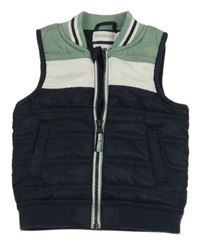 Tmavomodro-světlezeleno-bílá šusťáková zateplená vesta Orchestra