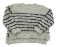 Sivo-čierny pruhovaný chlpatý sveter M&S