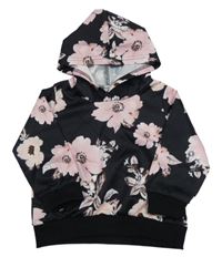 Čierna kvetovaná ľahká mikina s kapucňou