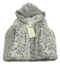 Nové - Sivá vzorovaná kožušinová podšitá vesta s kapucňou