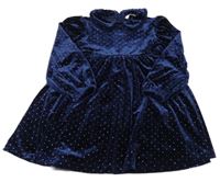 Tmavomodré bodkovaná é zamatové šaty s golierikom M&S