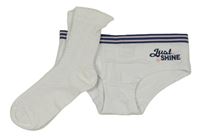 2set - Biele nohavičky s nápisem + biele vzorované ponožky