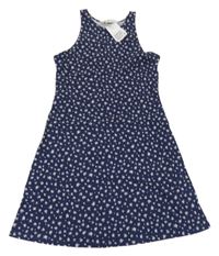 Nové - tmavomodré kvetované šaty H&M