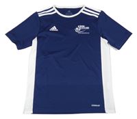 Tmavomodro-bílé sportovní funkční tričko s nápisem Adidas