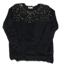 Čierny trblietavý chlpatý sveter s flitrami H&M