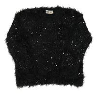 Čierny chlpatý sveter s flitrami H&M
