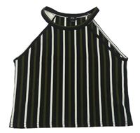 Černo-bílo-khaki pruhovaný rebrovaný crop top River Island