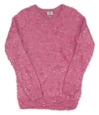 Ružový chlpatý flitrový sveter Lily & Dan