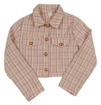 Ružovo-béžová vzorovaná úpletová crop bunda s gombíky shein