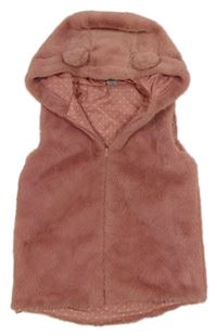 Staroružová kožušinová podšitá vesta s kapucňou Pep&Co