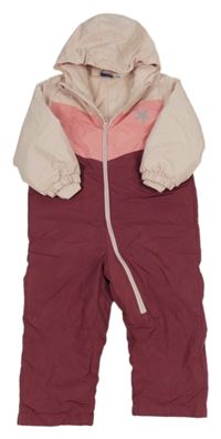 Vínovo-růžová šusťáková zimní kombinéza s kapucí Lupilu