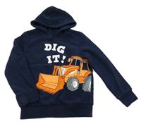 Tmavomodrá fleecová mikina s bagrem a kapucí C&A