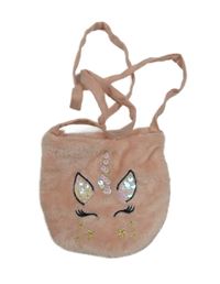 Svetloružová plyšová mini kabelka s jednorožcom