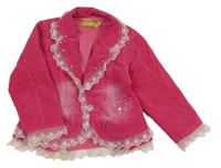 Růžová manšestrová bunda s tylovými volánky 