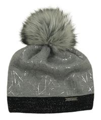 Šedo-černá vzorovaná pletená čepice s bambulí 