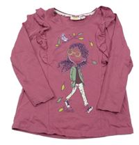 Tmavorůžové triko s dívkou a volánky kids