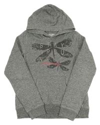 Šedá melírovaná mikina s vážkami a kapucí H&M