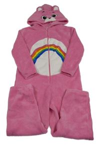 Růžová chlupatá kombinéza s kapucí - medvěd H&M