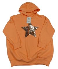 Nové - oranžová mikina s hvězdou z flitrů a kapucí Tu