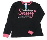 Nové - černé pyžamové triko s růžovým lemem a nápisem 