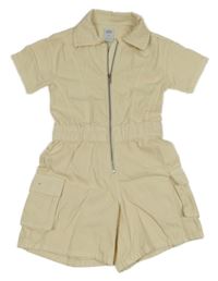 Smetanový riflový kraťasový overal s límečkem Denim Co.