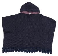 Tmavomodro-ružové vzorované pletené pončo s kapucňou Topolino