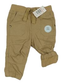 Nové - béžové plátěné podšité kalhoty s úpletovým pasem F&F