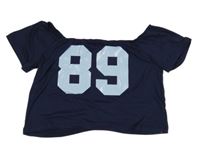 Tmavomodré crop tričko s číslom shein