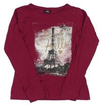 Tmavočervené tričko s Eiffelovou věží Page