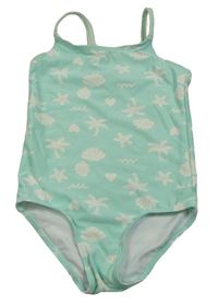 Tyrkysové jednodielne plavky s palmami a mušlemi zn. H&M