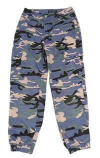 Modro-černo-zeleno-růžové army cargo cuff kalhoty Select