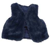 Nové - Tmavomodrá kožušinová podšitá vesta