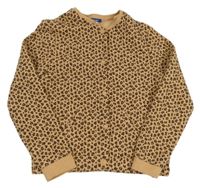 Béžovo-černo-hnědá propínací mikina s leopardím vzorem Okaidi